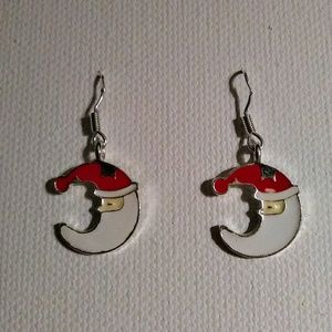 Silver Plated Dangling Santa Moon Earrings